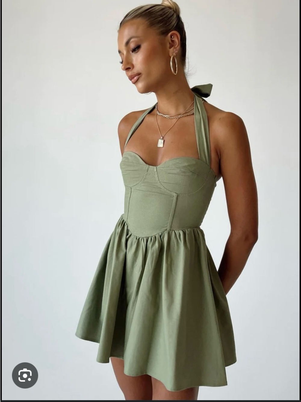 Princess Polly Olive Green Halter Fit & Flare Mini Dress